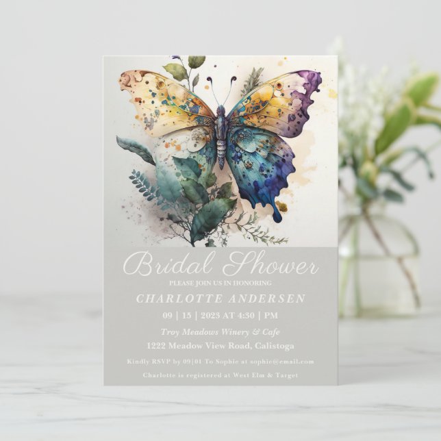 Hübsche Butterfly Garden Bridal Dusche Einladung (Stehend Vorderseite)