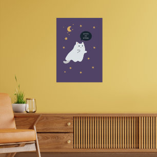 Hübsche Cartoon Katzen mit Besen, Kürbissen und Ge Poster