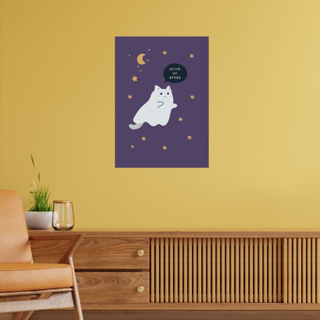 Hübsche Cartoon Katzen mit Besen, Kürbissen und Ge Poster (Wohnzimmer 2)