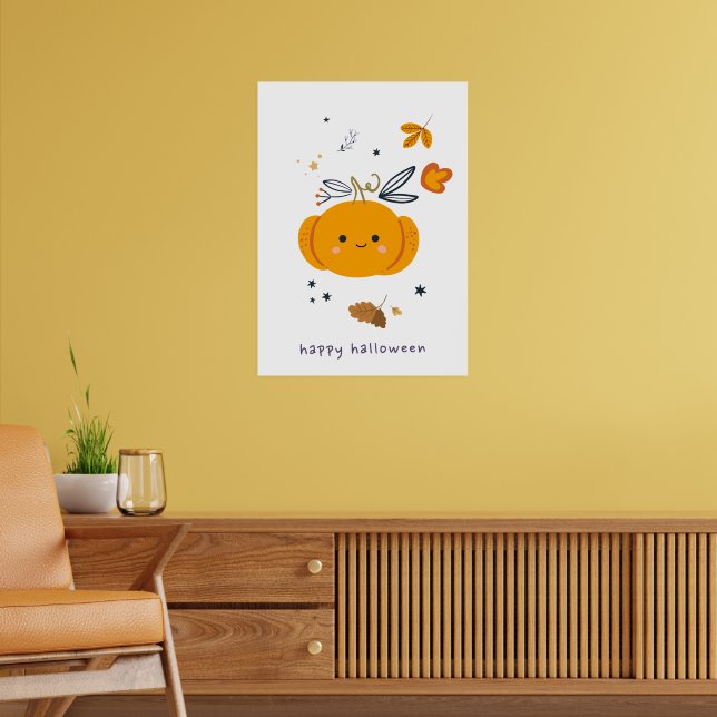 Hübsche Cartoon Katzen mit Besen, Kürbissen und Ge Poster (Wohnzimmer 2)