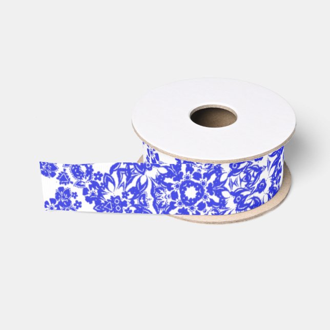 Hübsche China Blau und Weiß Blumen Lacy Gemustert Ripsband (Spule)