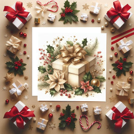 Hübsche Coquette Holly und Golden Bow Feiertagskarte