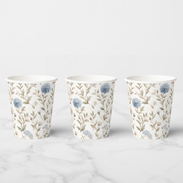 Hübsche Creme Blaue Blumen Brautparty Pappbecher (Multi)
