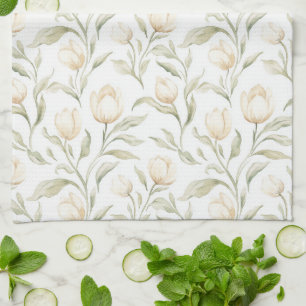 Hübsche cremefarbene Tulpenblumen Geschirrtuch
