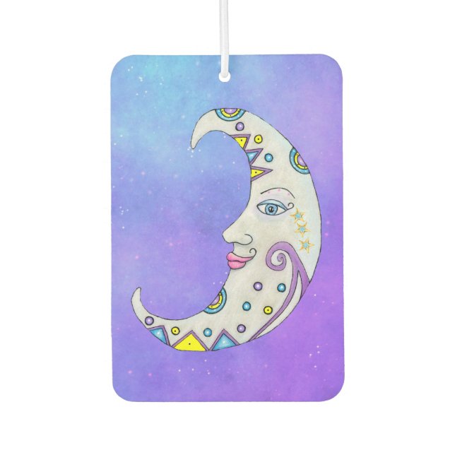 Hübsche Crescent Moon Face Stars auf Lila Autolufterfrischer (Vorderseite)