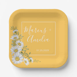 Hübsche Daffodil Yellow & White Daisies Wedding Pappteller