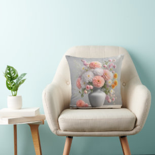 Hübsche Dahlia Bouquet in grauem Vase Kissen