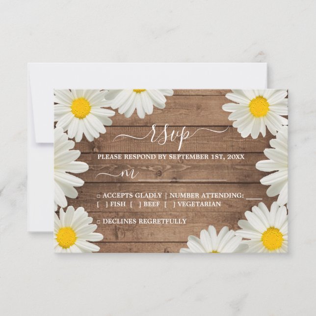Hübsche Daisies Weiße Blumenzwiebelblume Rustikale RSVP Karte (Vorderseite)