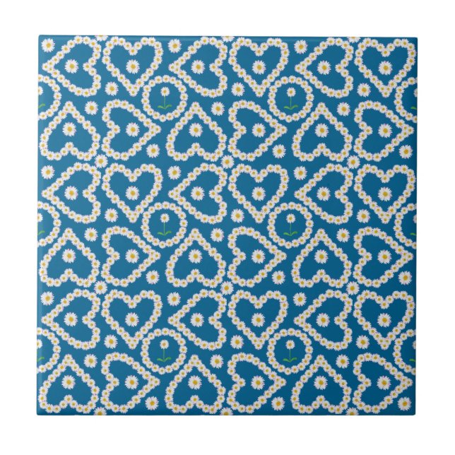 Hübsche Daisy Chains auf Blue, Keramik Tile Fliese (Vorderseite)
