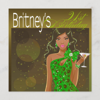 Hübsche Dame Geburtstags Cocktail Oliven/Grün Einladung