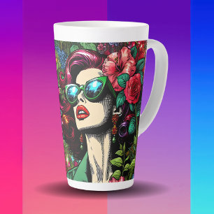 Hübsche Dame im Blumengarten Bunt Milchtasse