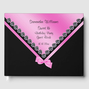 Hübsche Diamanten und rosa Bow Sweet 16 Gästebuch