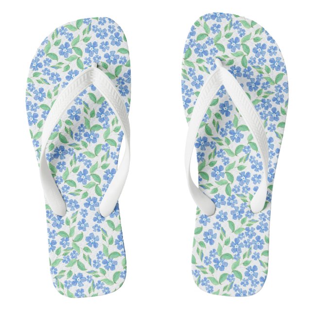 Hübsche Ditsy blaues Grün-weiße Singrün-Blumen Flip Flops (Fußbett)