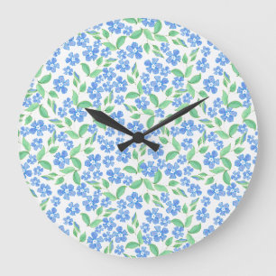 Hübsche Ditsy blaues Grün-weiße Singrün-Blumen Große Wanduhr