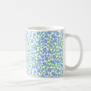 Hübsche Ditsy blaues Grün-weiße Singrün-Blumen Kaffeetasse