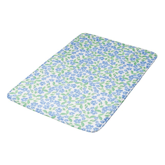Hübsche Ditsy Blue Green Periwinkle Blume Badematte (Schrägansicht)