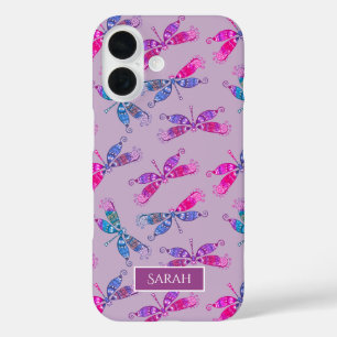 Hübsche Dragonfly Lila blaues Muster Personalisier iPhone 16 Hülle