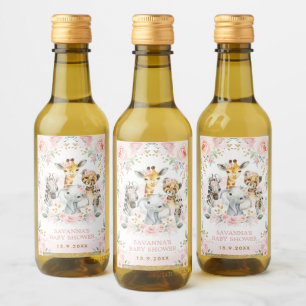 Hübsche Dschungeltiere Pink Blush Floral Favoriten Weinetikett