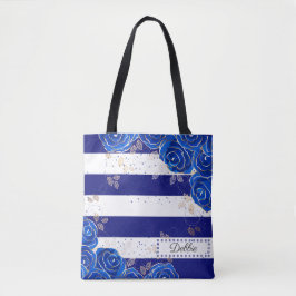 Hübsche dunkelblaue Blume und Streifen Totbeutel Tasche