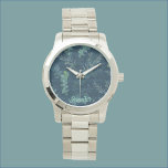 Hübsche dunkelblaue und Aquamarine grüne Blätter Armbanduhr<br><div class="desc">Schönes und hübsches aquamarines Grün und Dunkelblau Blätter Design.</div>