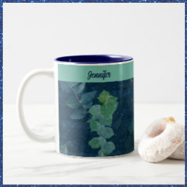 Hübsche dunkelblaue und Aquamarine grüne Blätter Zweifarbige Tasse