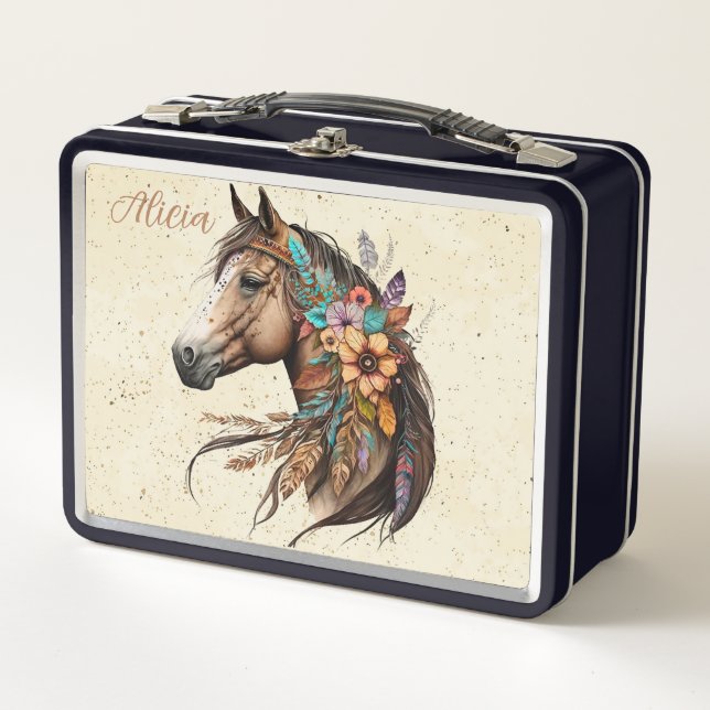 Hübsche Dünnfell-Pferd-Lunchbox mit Namen Metall Brotdose (Vorderseite)