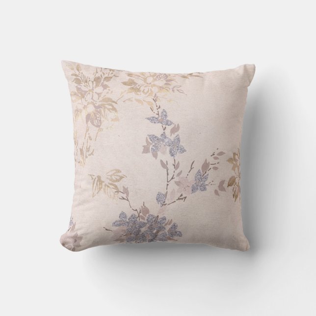 HÜBSCHE DUSTRIE PINK GOLD BLUE FLORAL CUSHY KISSEN (Vorderseite)