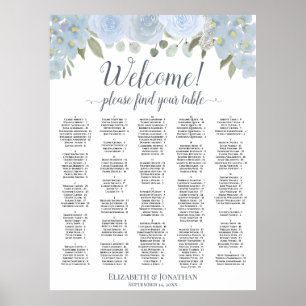 Hübsche Dusty Blue Rose Alphabetisches Seekarte Poster