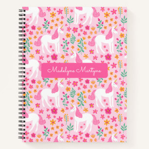 Hübsche Einhorn-Blumen Rosa Personalisierter Name Notizbuch