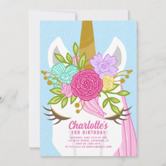 Hübsche Einhorn-Gesichtsflora Einladung zum Geburt