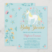 Hübsche Einhorn Gold Glitzer Kinderdusche Einladun