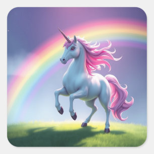 Hübsche Einhorn- und Regenbogenkleber Quadratischer Aufkleber