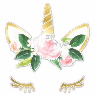Hübsche Einhorn-Wimpern sanfte rosa Rosen goldenes Aufkleber