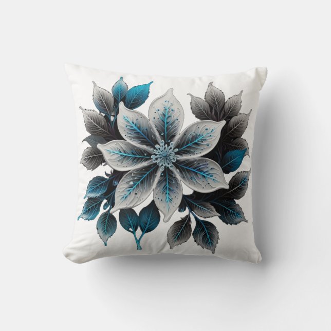 hübsche Eisblumen und Blätter Kissen (Vorderseite)