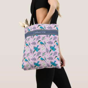 Hübsche Eisvögel Floralmuster Rosa Name Tasche