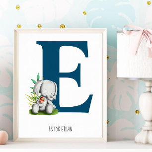 Hübsche Elefantensafari-Monogramm-Kinderzimmer-Dek Poster