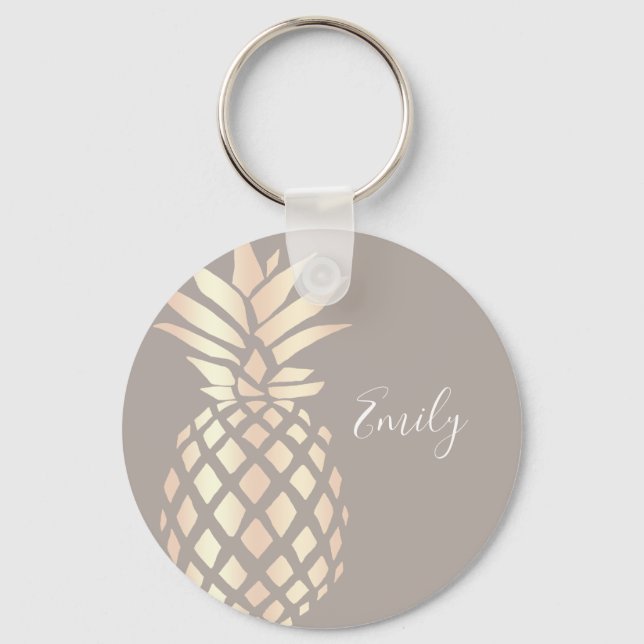 Hübsche, elegante Ananas- und Graugold-Rose Schlüsselanhänger (Vorderseite)