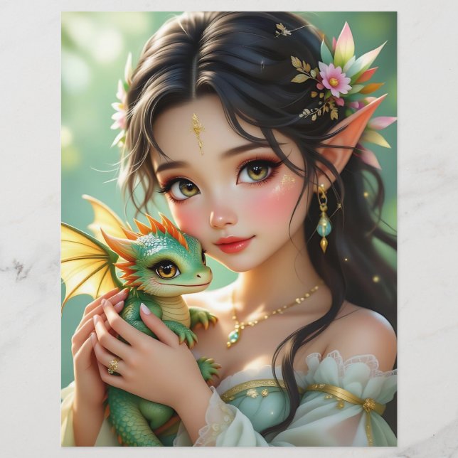 Hübsche Elfenfee & Drache | Scrapbook (Vorderseite)