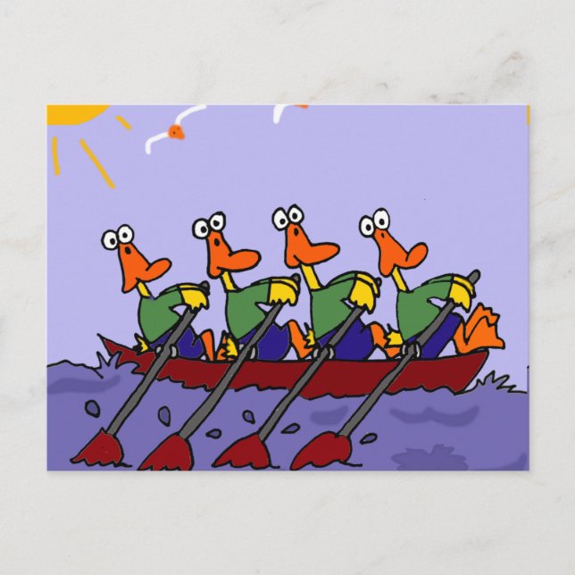 Hübsche Enten in Row-Cartoon Postkarte (Vorderseite)