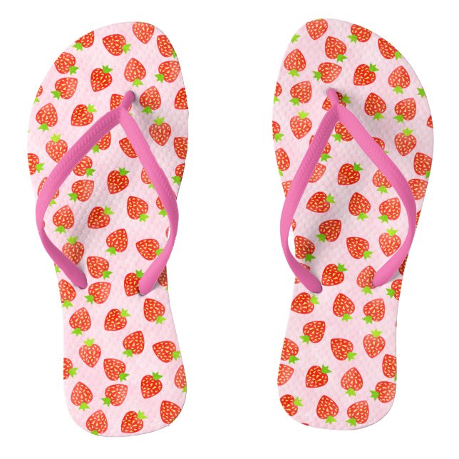 Hübsche Erdbeercreme Frucht auf rosa Muster Flip Flops (Fußbett)