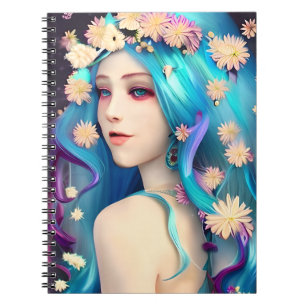 Hübsche Ethereal-Girl mit Blume in ihrem Haar Notizblock