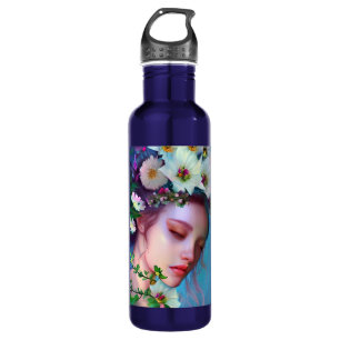 Hübsche Faible Blume in Fantasy Art Edelstahlflasche