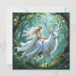 Hübsche Fairy und Weißwild im verzauberten Wald Karte