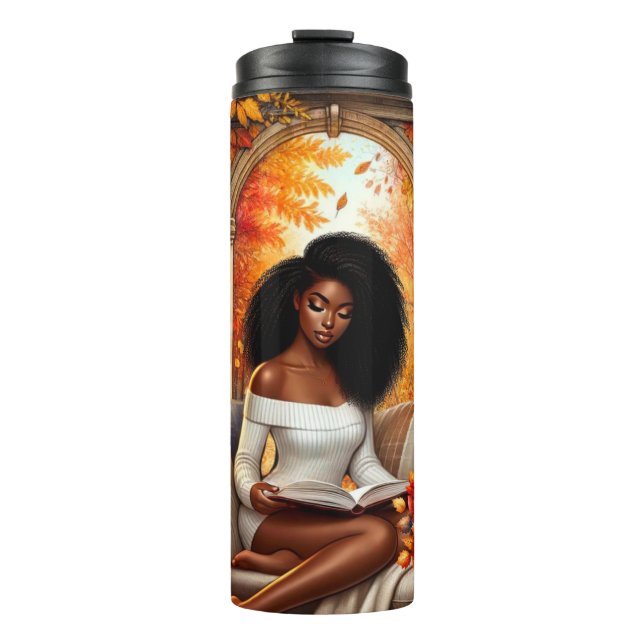 HÜBSCHE FALL THEMED AFRIKANISCHE AMERIKANISCHE FRA THERMOSBECHER (Vorderseite)