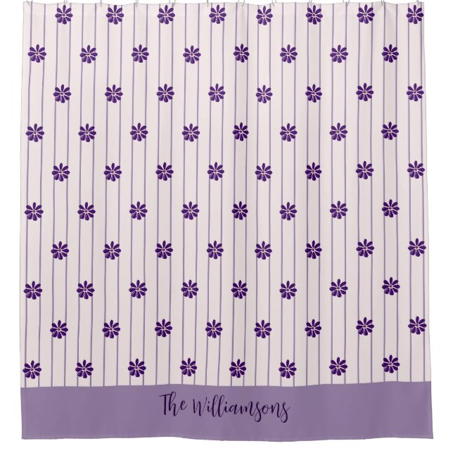 Hübsche Familienname Blush & Violet Streifen, Blum Duschvorhang (Vorderseite)