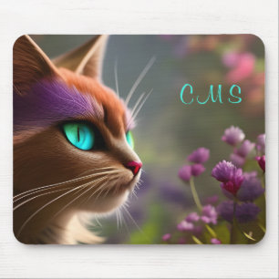 Hübsche Fantasy Chat Blume *Monogramm* Mousepad