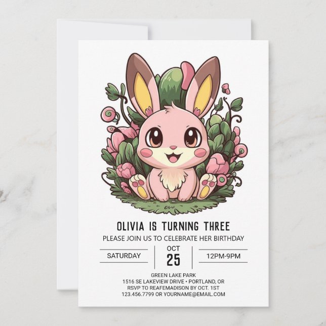 Hübsche Farben Bunny Digital Geburtstag Einladung (Vorderseite)