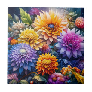 Hübsche farbenfrohe AI-Kunstblumen  Fliese