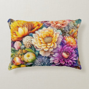 Hübsche farbenfrohe Aquarell-KI-Kunstblumen Dekokissen