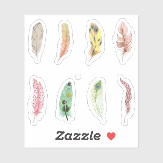 Hübsche, farbenfrohe Aquarellfedern Scrapbooking Aufkleber (Blatt)